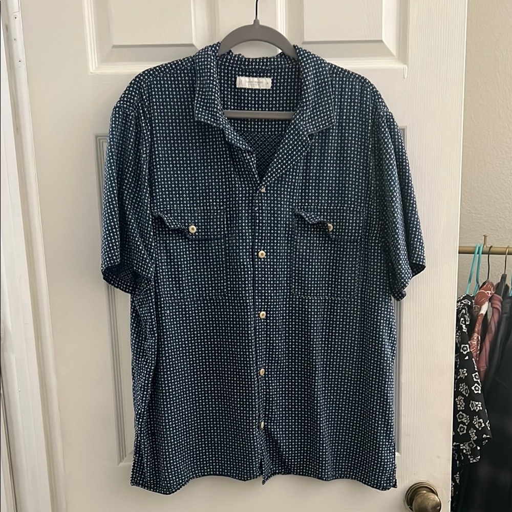 Lucky Brand, XL, Embroidered Navy Camp Shirt